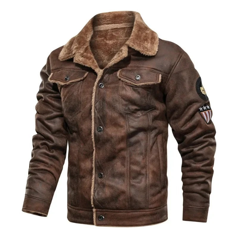 Elegante Warme Fleece Lederjacke