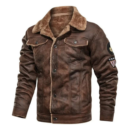 Elegante Warme Fleece Lederjacke