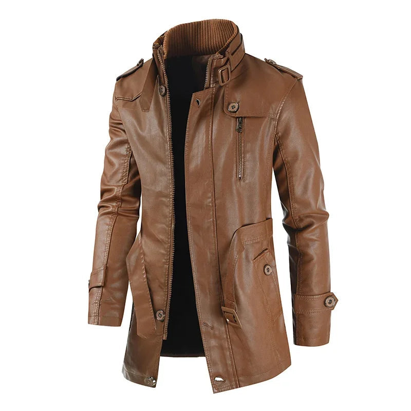 Elegante Lange Biker Lederjacke