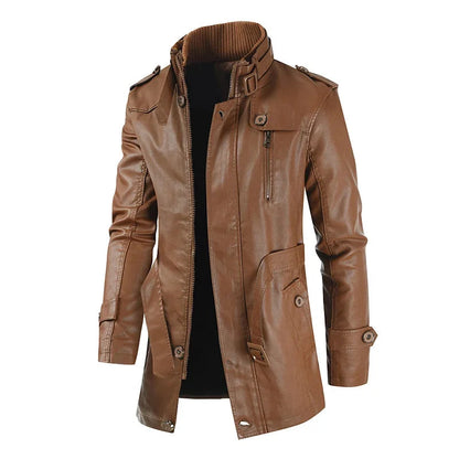 Elegante Lange Biker Lederjacke