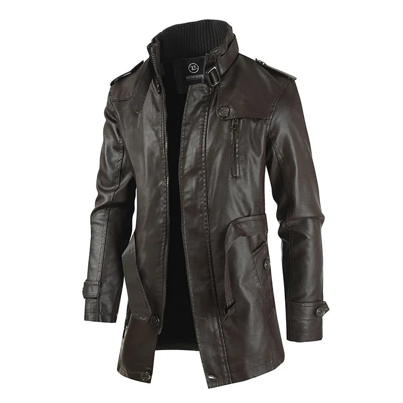 Elegante Lange Biker Lederjacke