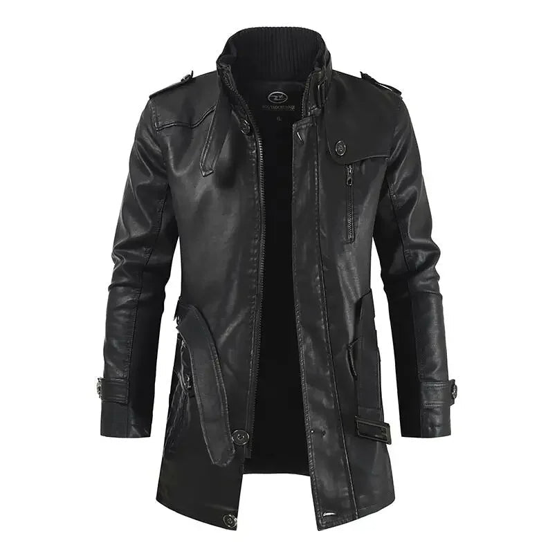 Elegante Lange Biker Lederjacke
