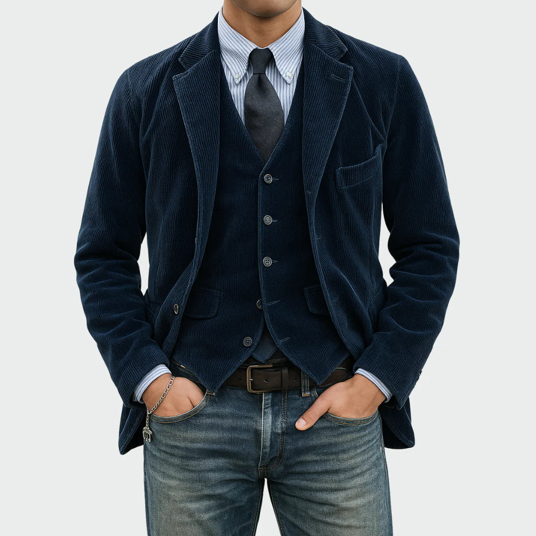 ADOLFO Vintage Herrenanzug-Jacke mit Weste – Exklusives Kastanienbraun