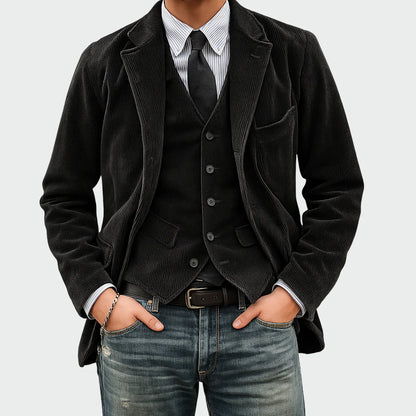 ADOLFO Vintage Herrenanzug-Jacke mit Weste – Exklusives Kastanienbraun