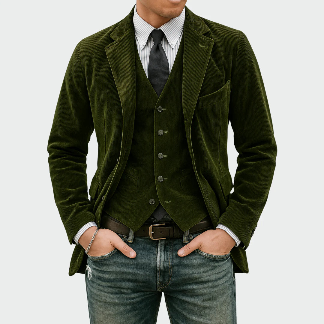 ADOLFO Vintage Herrenanzug-Jacke mit Weste – Exklusives Kastanienbraun