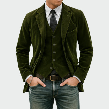 ADOLFO Vintage Herrenanzug-Jacke mit Weste – Exklusives Kastanienbraun