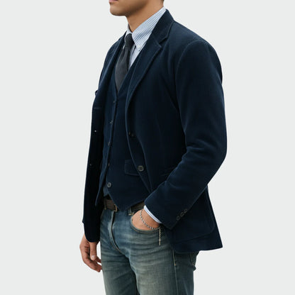 ADOLFO Vintage Herrenanzug-Jacke mit Weste – Exklusives Kastanienbraun